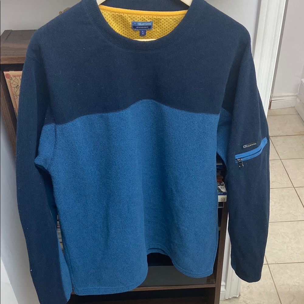 Vintage Bluenotes Men's Blue Sweater with Right Arm Pocket